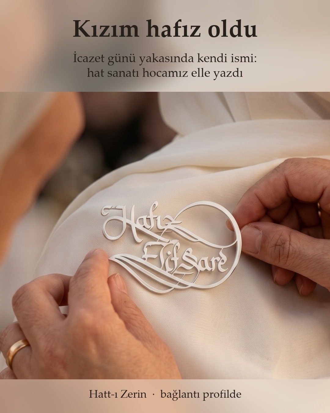 Hafiz graduation gift: name scarf pin written by our calligrapher